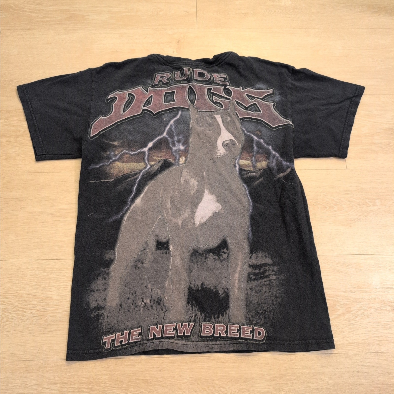 Vtg Rude Dogs The New Breed Pitbull Graphic Shirt Men Medium Black Hip Hop Y2k